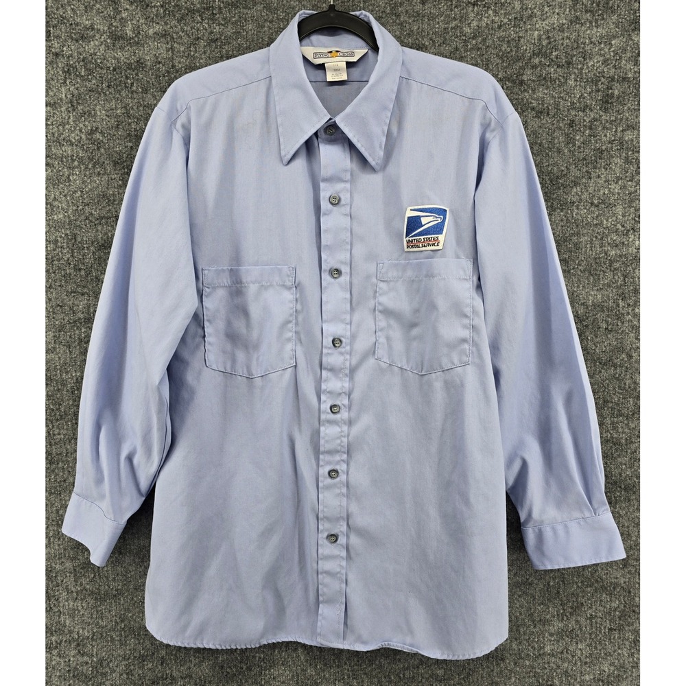 Flying Cross USPS Uniform Shirt Mens 17 32/33 Blue Long Sleeve Vintage USA Made
